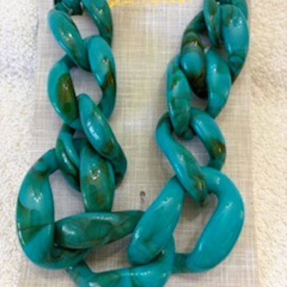 Gem Bella chunky link resin necklace in marbled teal NWT